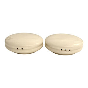 Vtg Claudia Shuride Toscany White Disk Salt Pepper Shakers Ceramic Mid Century